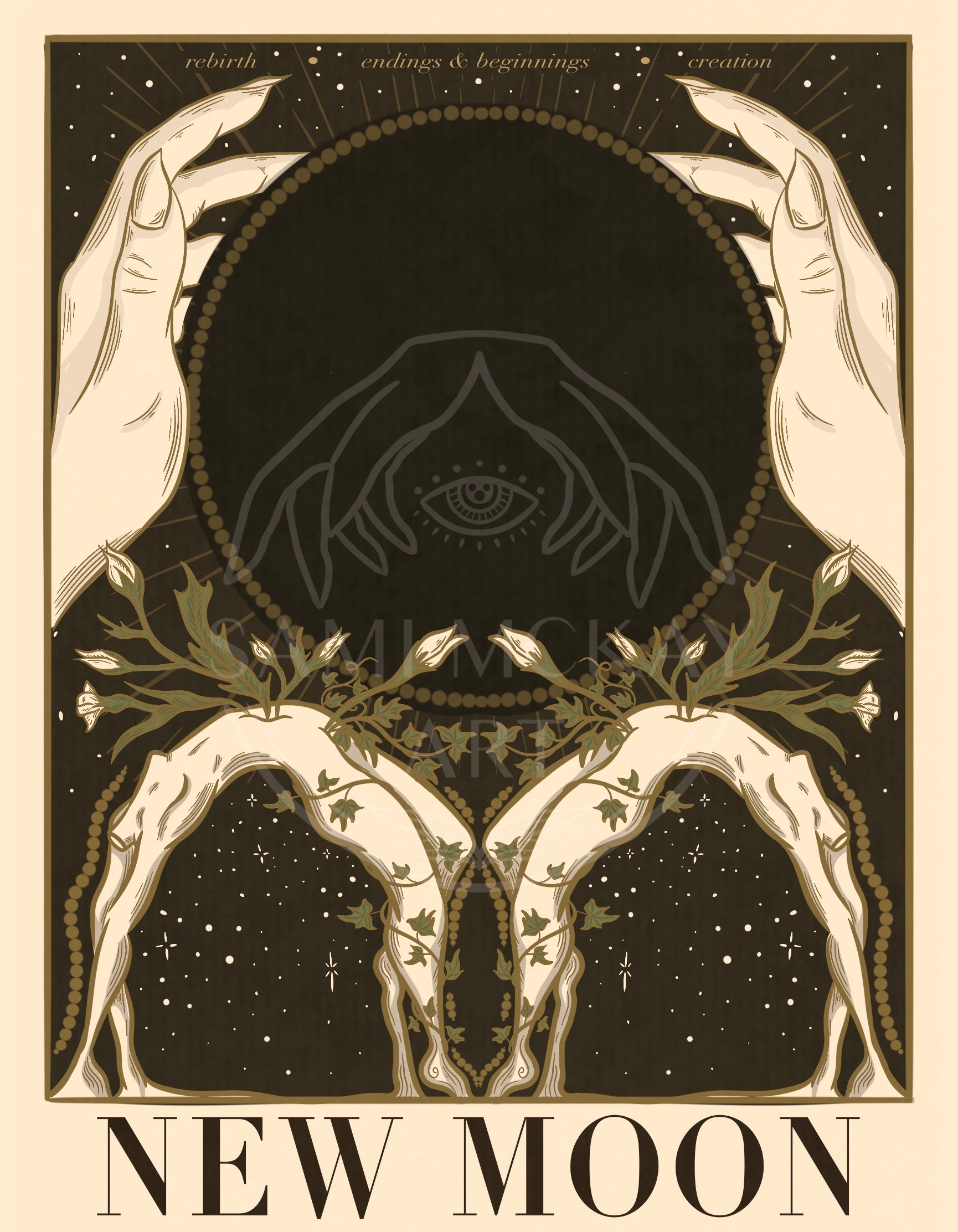 'New Moon' Print | Moon Phases Prints, Lunar Posters, Cosmic Wall Art