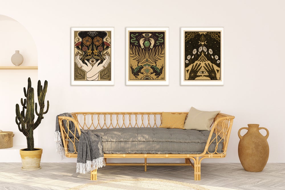 'Frog Magic' Print  | Crystal Ball Art Print, Snake Wall Decor, Witchy Vibes, Bedroom Decor, New Age Art