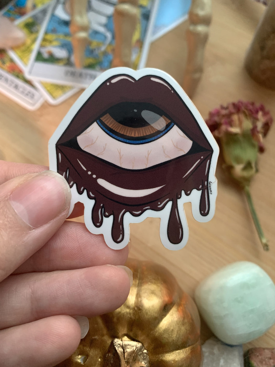 Feast Your Eyes Vinyl Sticker| Trippy Lips, Eyeball Design, Halloween Stickers, Spooky Designs