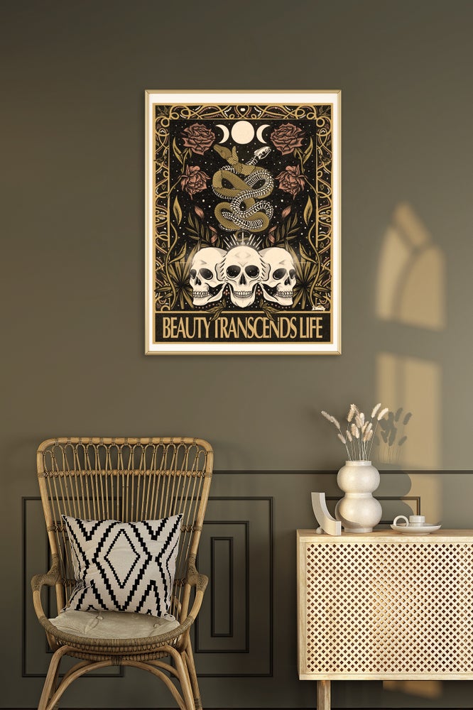 'Beauty Transcends Life' Print | Floral Skull Art Print, Wall Decor, Witchy Vibes, Bedroom Decor, New Age Art